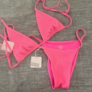 Monday Swimwear neon pink swimsuit / never worn tags on Top and bottom size M